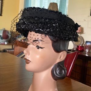 Vintage 60s Black Straw Hat